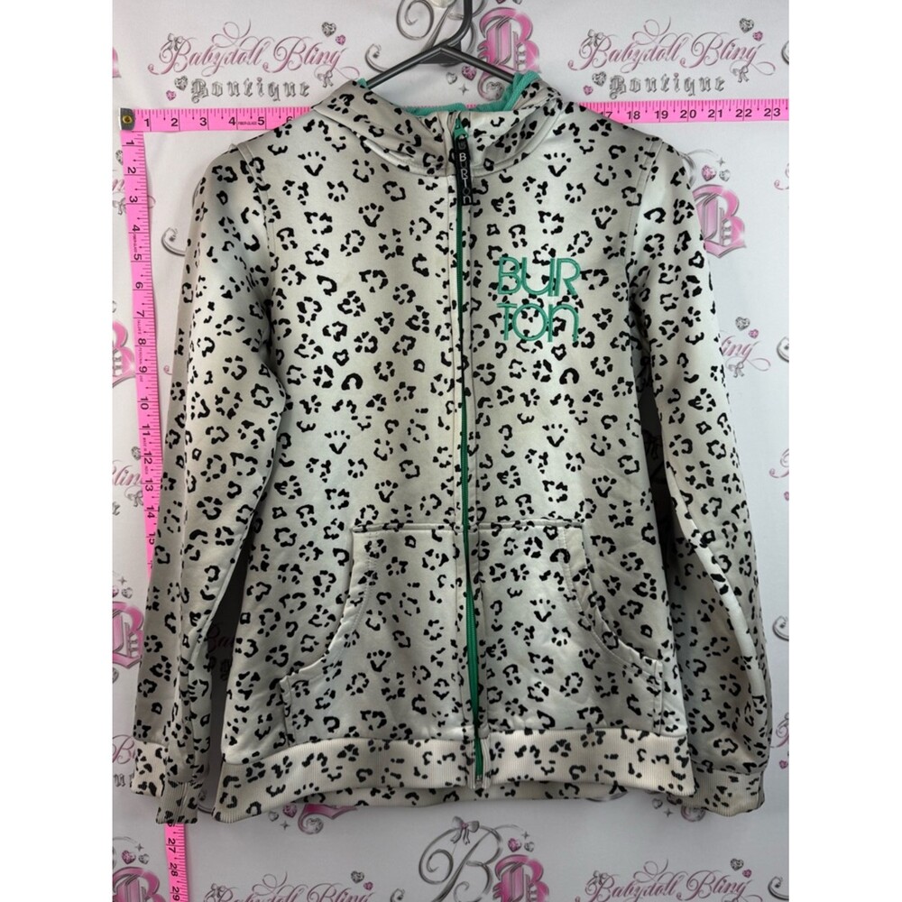 Burton sweater cheetah Cream Leopard Print Zip Hoodie with Mint Accents